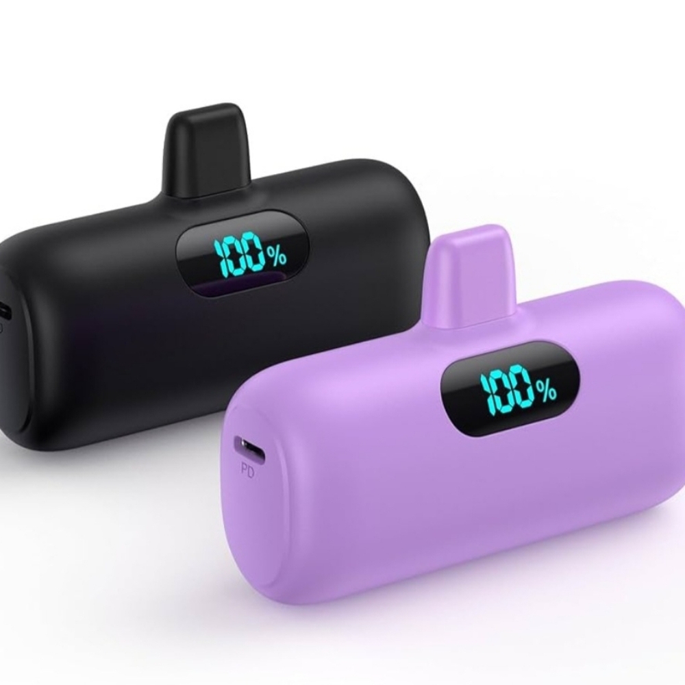 2 Portable Chargers Power Bank Black & Purple 5000mAh Compact y iPhone C1